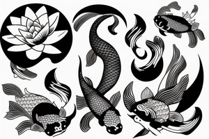 Koi fish with waves and lotus flower tattoo idea
