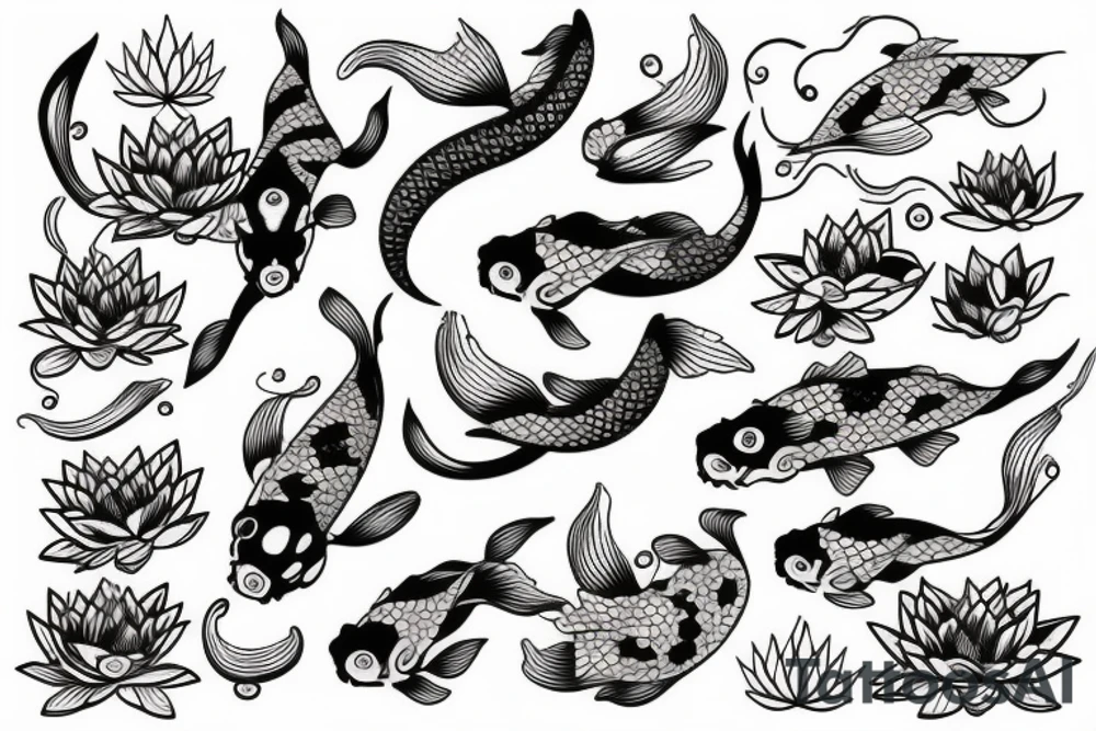 Koi fish with waves and lotus flower tattoo idea