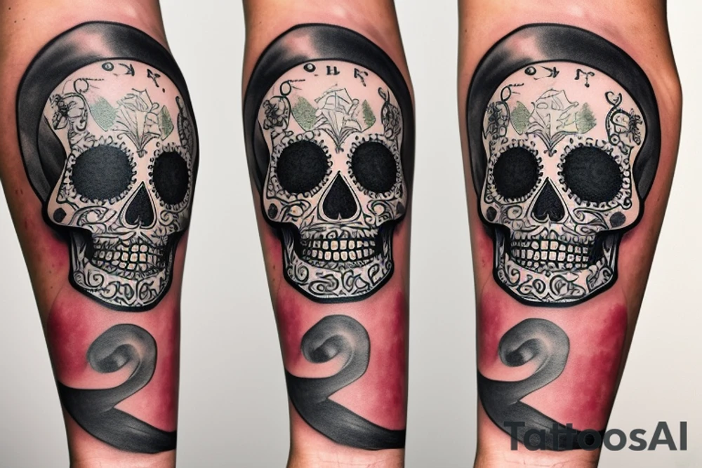 sleeve, old maps as the background, sugar skull with a half lime in one eye tattoo idea