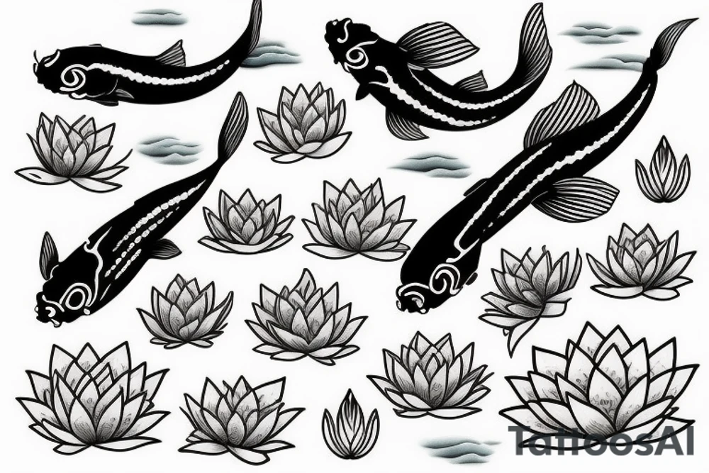 Koi fish with waves and lotus flower tattoo idea