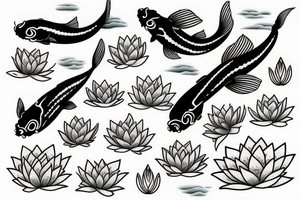 Koi fish with waves and lotus flower tattoo idea
