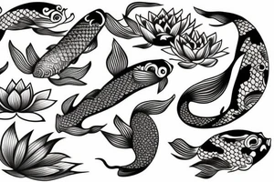 Koi fish with waves and lotus flower tattoo idea