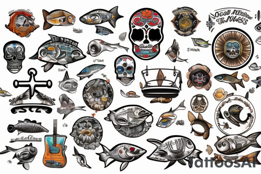 Ocean, Fishing, Anchors, Desert, DAD, Husband, Drums, Music, Motorcycles, San Diego, Tuna, Pisces, Love, Dia de los muertes tattoo idea