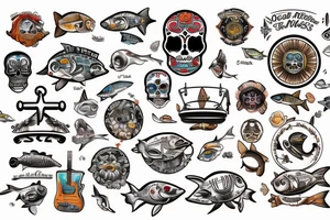 Ocean, Fishing, Anchors, Desert, DAD, Husband, Drums, Music, Motorcycles, San Diego, Tuna, Pisces, Love, Dia de los muertes tattoo idea