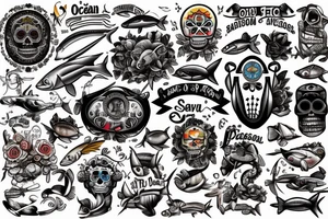 Ocean, Fishing, Anchors, Desert, DAD, Husband, Drums, Music, Motorcycles, San Diego, Tuna, Pisces, Love, Dia de los muertes tattoo idea