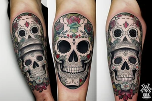 sleeve, old maps as the underlay, sugar skull with a lime in one eye socket, third eye tattoo idea