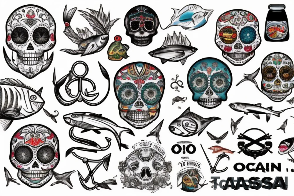 Ocean, Fishing, Anchors, Desert, DAD, Husband, Drums, Music, Motorcycles, San Diego, Tuna, Pisces, Love, Dia de los muertes, SavvyAdEv1 tattoo idea