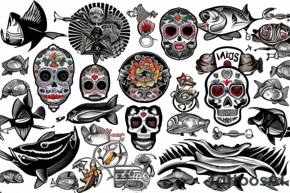 Ocean, Fishing, Anchors, Desert, DAD, Husband, Drums, Music, Motorcycles, San Diego, Tuna, Pisces, Love, Dia de los muertes, SavvyAdEv1 tattoo idea