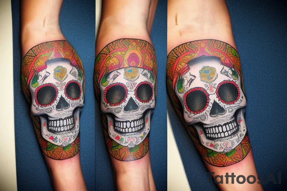 sleeve, old maps as the underlay, sugar skull with a lime in one eye socket, third eye tattoo idea