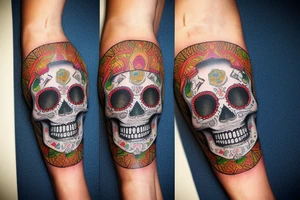 sleeve, old maps as the underlay, sugar skull with a lime in one eye socket, third eye tattoo idea