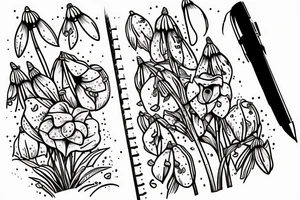 A book and pen, with snowdrops around it tattoo idea