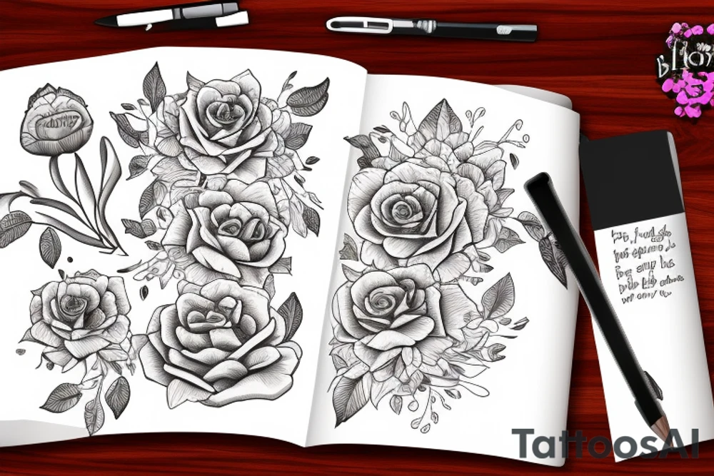 A book and pen, with flowers around it tattoo idea