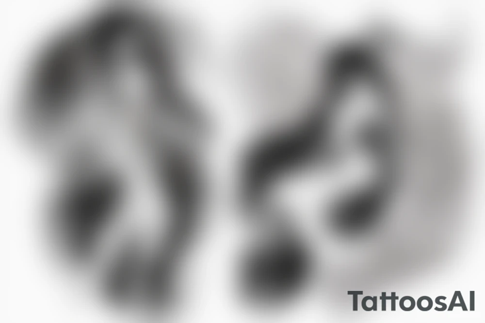 Sketch of a beautiful anime girl with long open hair, wearing a classy dress, bare feet, with Phoenix wings and a small yin yang symbol tattoo idea