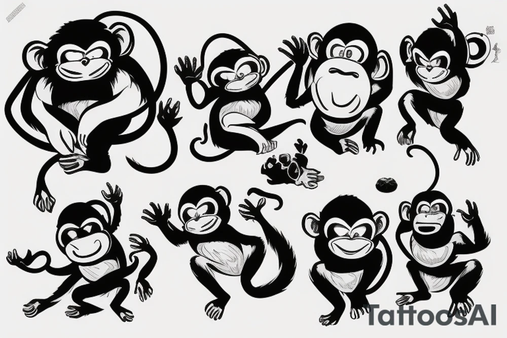 Monkey dressed as a monnk being abducted by an ovni, black and blue tattoo idea