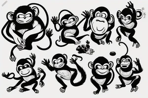 Monkey dressed as a monnk being abducted by an ovni, black and blue tattoo idea