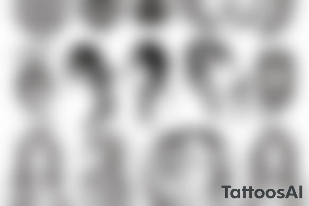 Symmetrical Sketch of a beautiful anime girl with long open hair, wearing a classy dress, bare feet, with big flawless Phoenix wings and a small yin yang symbol tattoo idea