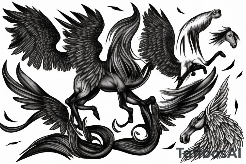 pegasus with a night rider on top tattoo idea