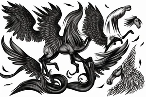 pegasus with a night rider on top tattoo idea