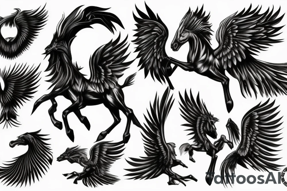 pegasus with a night rider on top tattoo idea