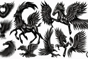 pegasus with a night rider on top tattoo idea