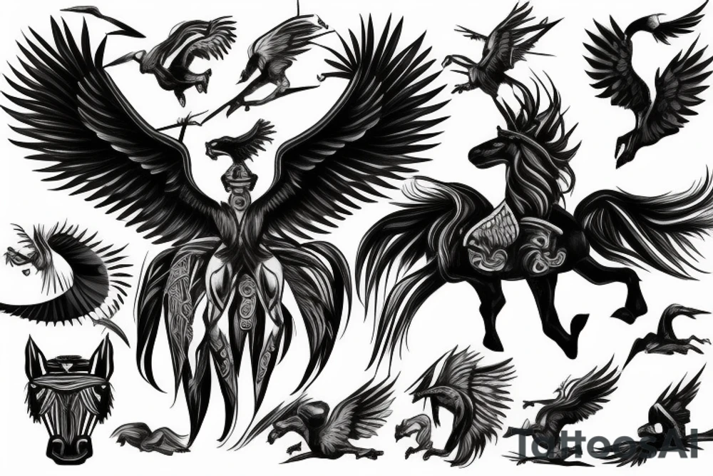 pegasus with a warrior man on top tattoo idea