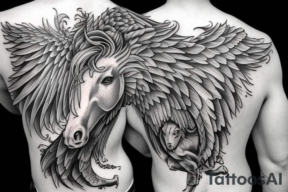 pegasus with a warrior man on top tattoo idea