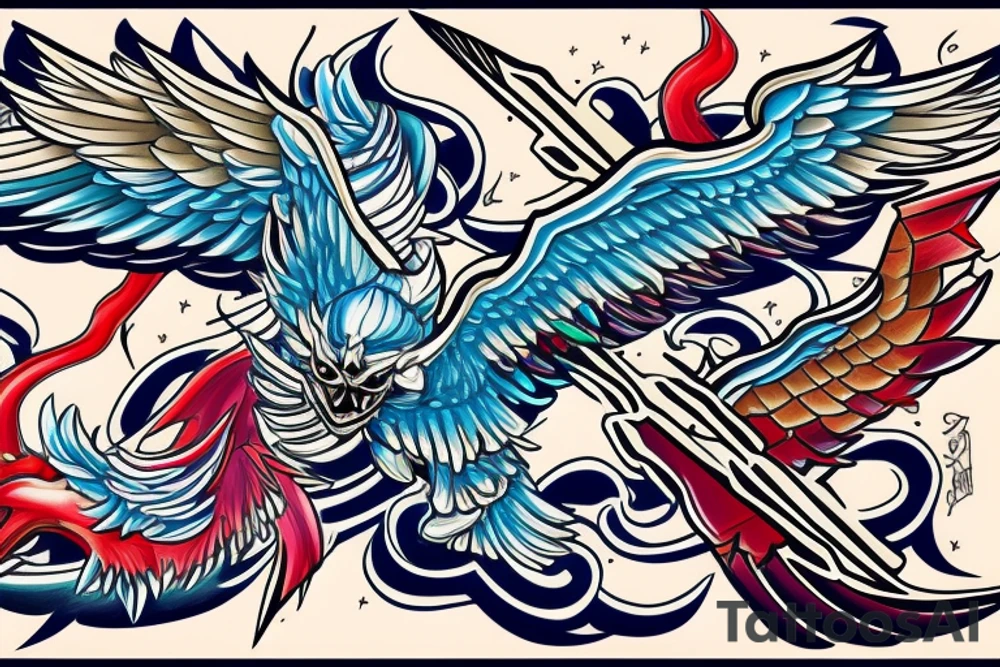 For my forearm a colored thunderbird in the colors of the 4 elements tattoo idea