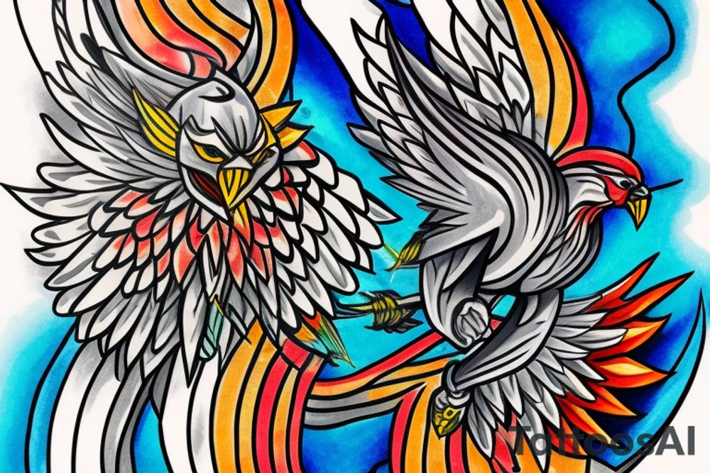 For my forearm a colored thunderbird in the colors of the 4 elements tattoo idea