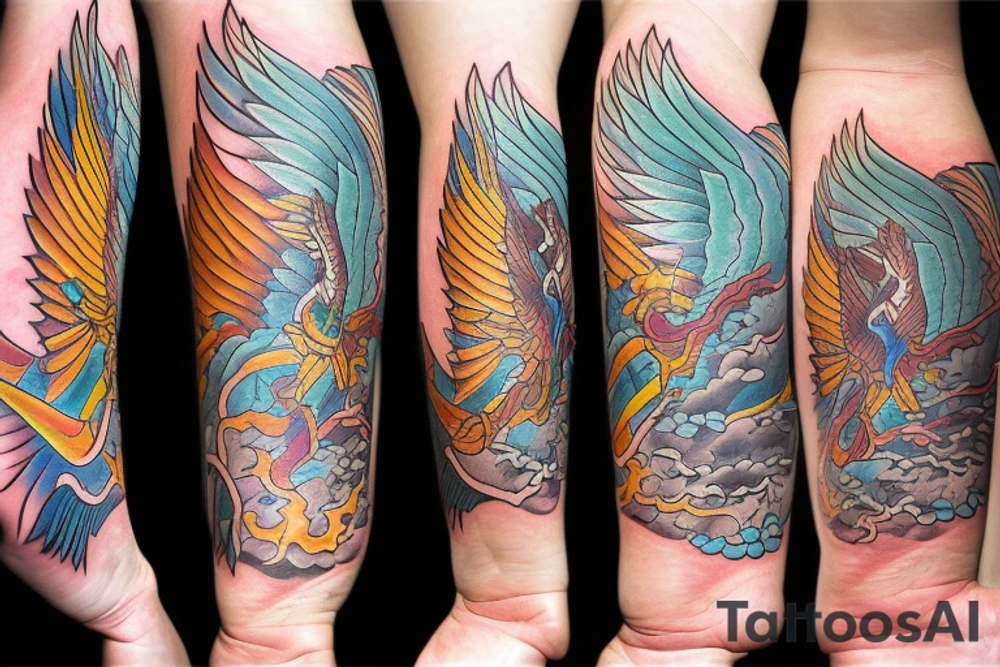 For my forearm a colored thunderbird in the colors of the 4 elements tattoo idea