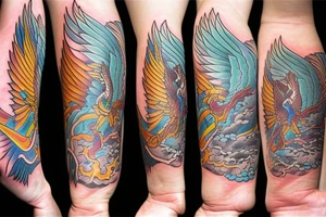 For my forearm a colored thunderbird in the colors of the 4 elements tattoo idea