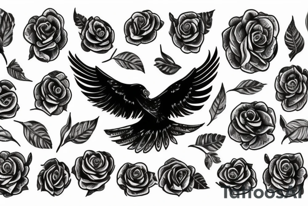 Black eagle with a rose tattoo idea
