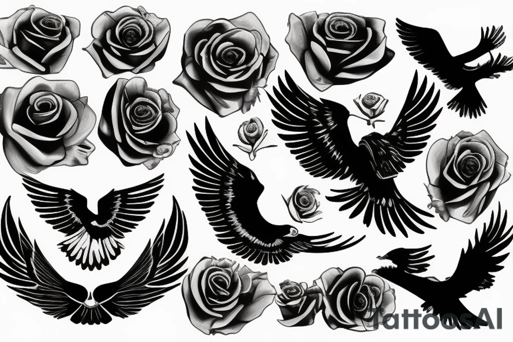 Black eagle with a rose tattoo idea