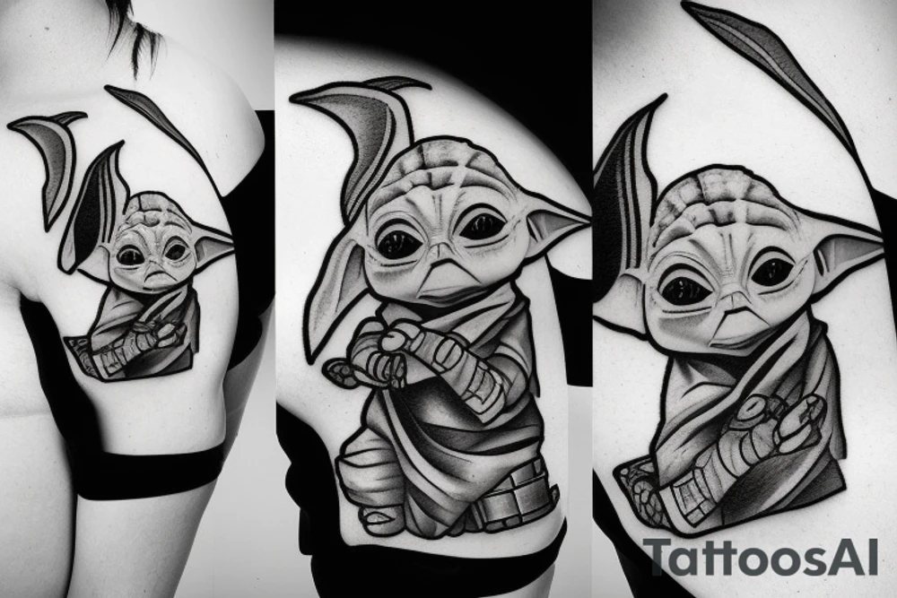 The mandalorian carrying baby yoda tattoo idea