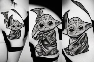 The mandalorian carrying baby yoda tattoo idea