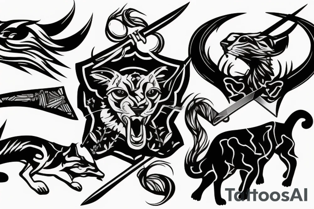 Injured puma biting a sword tattoo idea