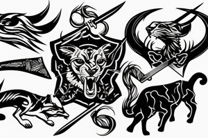 Injured puma biting a sword tattoo idea