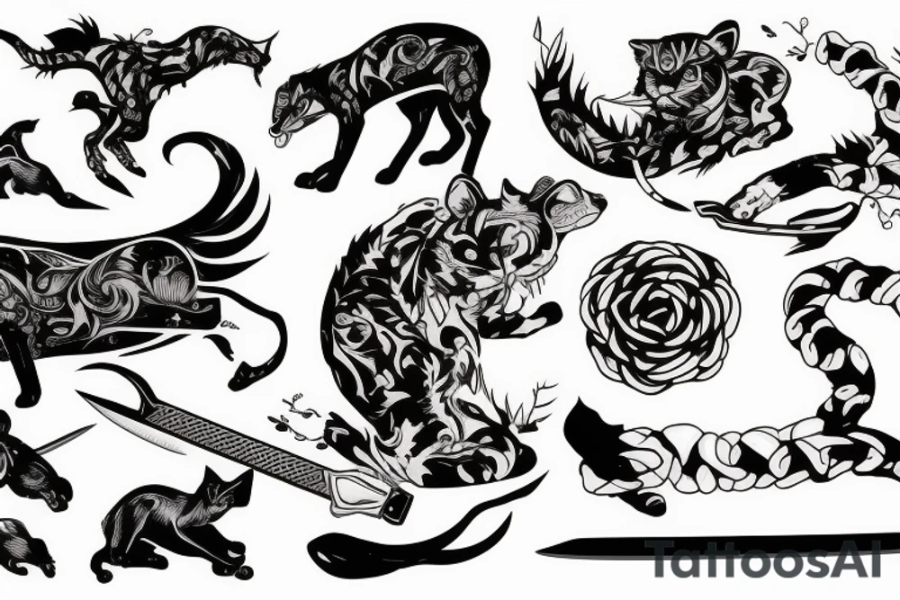 Injured puma biting a sword tattoo idea
