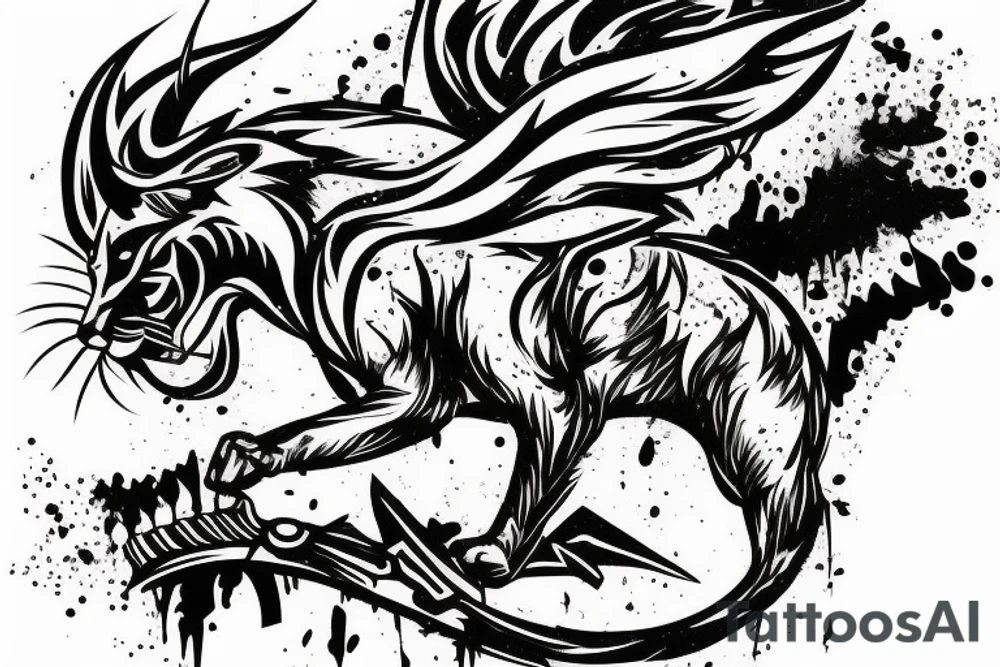 Injured puma biting a sword tattoo idea