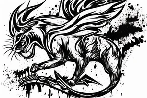 Injured puma biting a sword tattoo idea