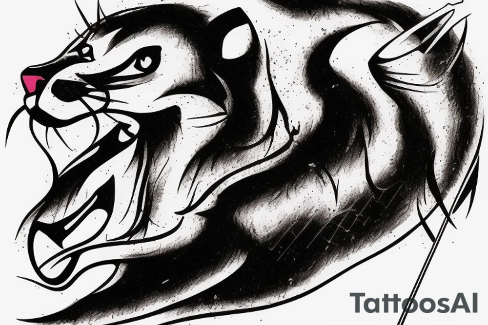 Injured puma biting a sword tattoo idea