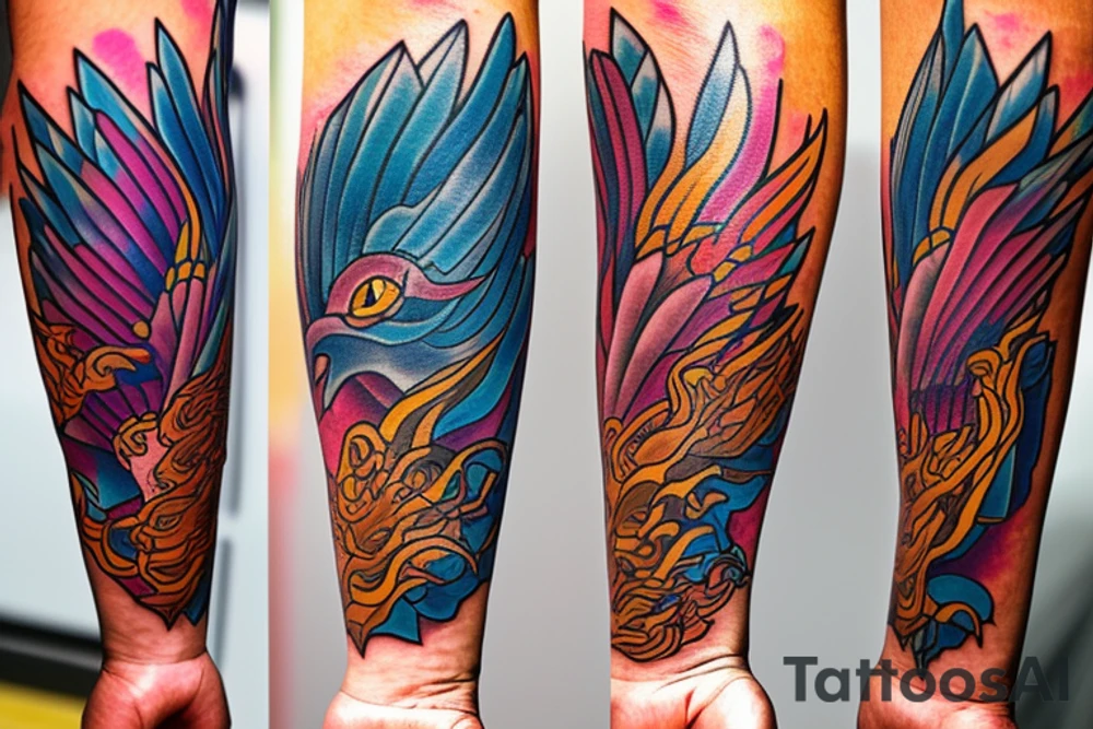 For my forearm a colored thunderbird in the colors of the 4 elements tattoo idea