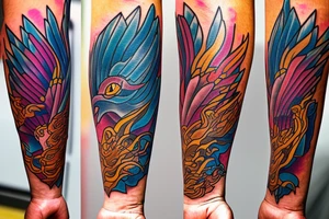 For my forearm a colored thunderbird in the colors of the 4 elements tattoo idea