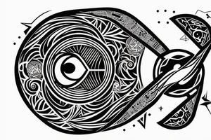 Fine line tattoo with moon and eye of horus with planets and geometric tattoo idea