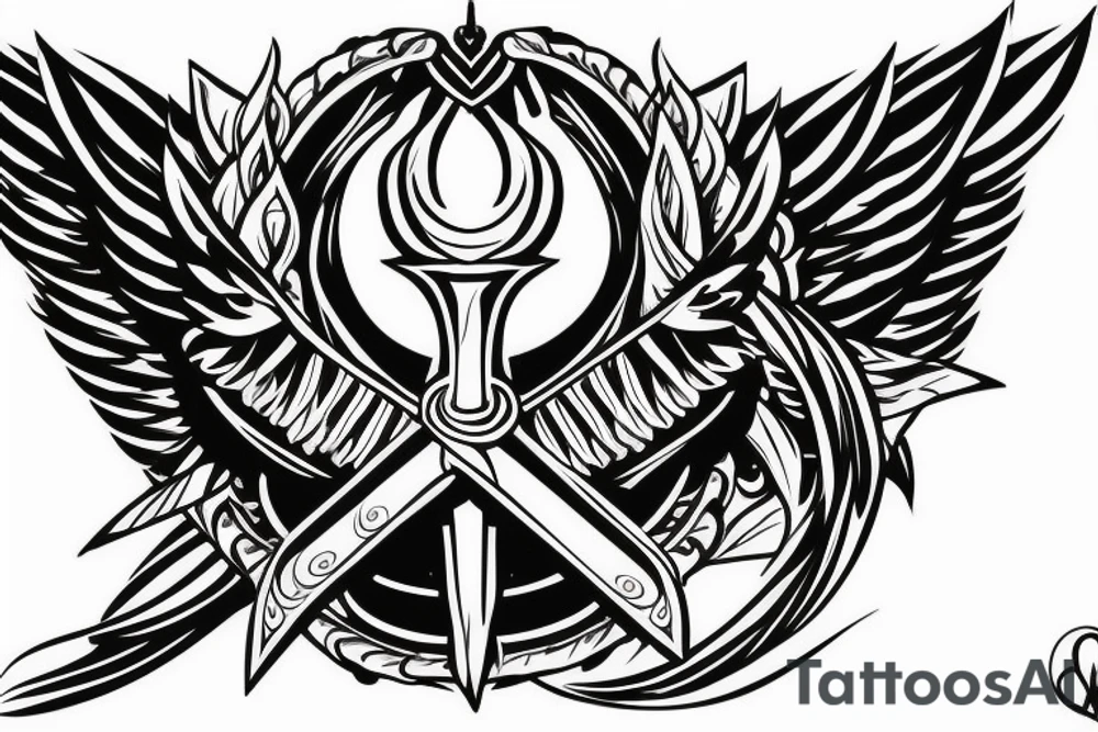 Angel wings with sword in the middle tattoo idea