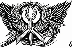 Angel wings with sword in the middle tattoo idea