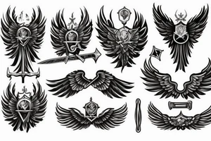 Angel wings with sword in the middle tattoo idea
