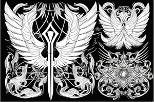 Angel wings with sword in the middle tattoo idea