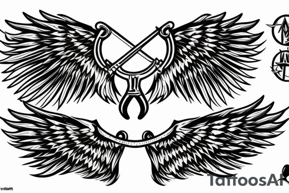 Angel wings with sword in the middle tattoo idea