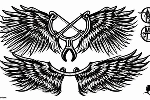 Angel wings with sword in the middle tattoo idea