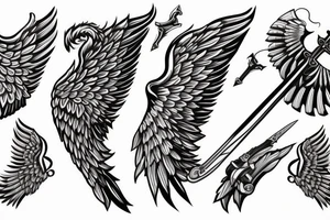 Angel wings with sword in the middle tattoo idea